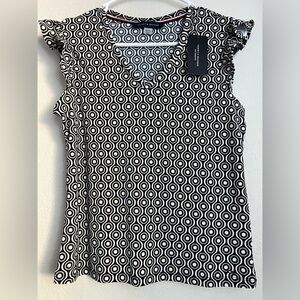 Tommy Hilfiger Women’s Black and White Fitted Ruffled Blouse